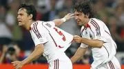 AC Milan's Inzaghi and Pirlo celebrate the opening goal against Liverpool during the Champions League final soccer match in Athens