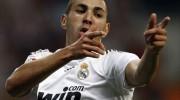 Real Madrid's Benzema celebrates after scoring during their Spanish first division match in Madrid