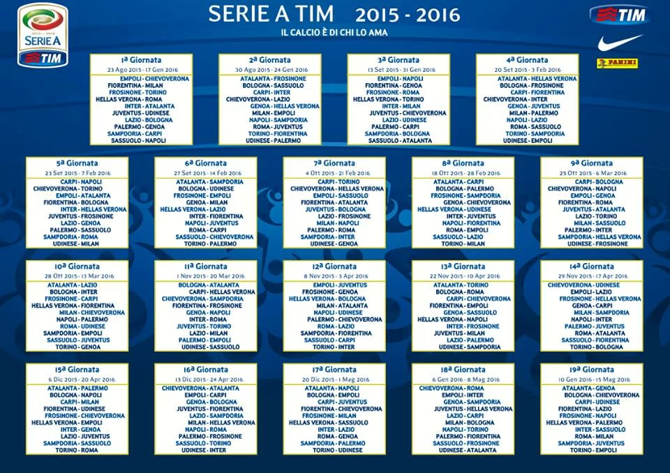 Serie A 2015/2016, il calendario completo del Milan