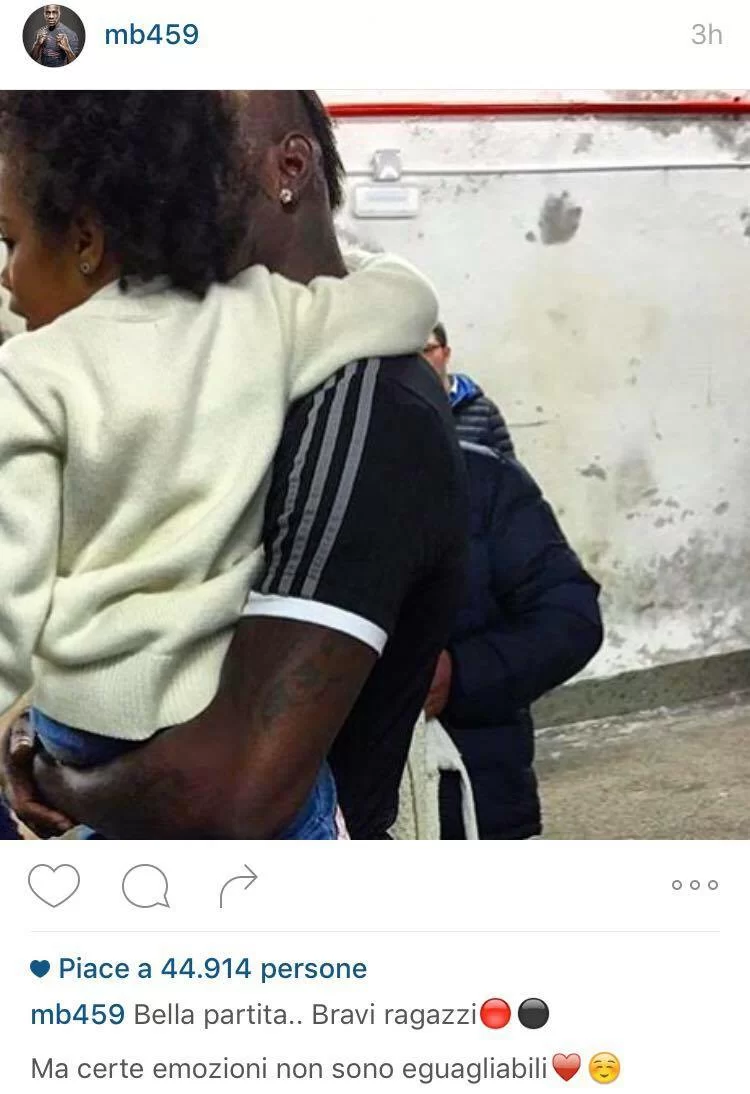 Balotelli con Pia su Instagram: “Bella partita ragazzi, ma certe emozioni non sono eguagliabili”