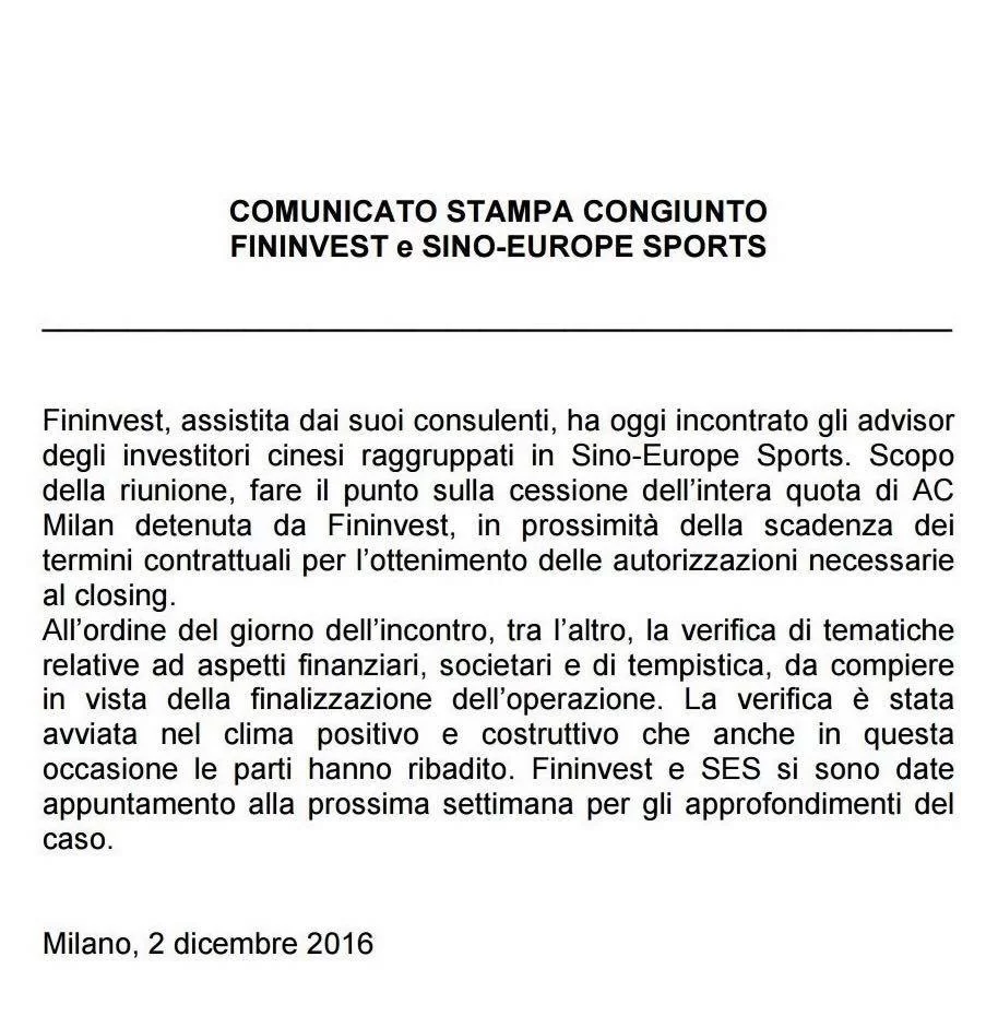 COMUNICATO UFFICIALE/ Fininvest incontra Sino-Europe: “Clima positivo. Verificate tematiche finanziare e societarie, appuntamento alla prossima settimana”