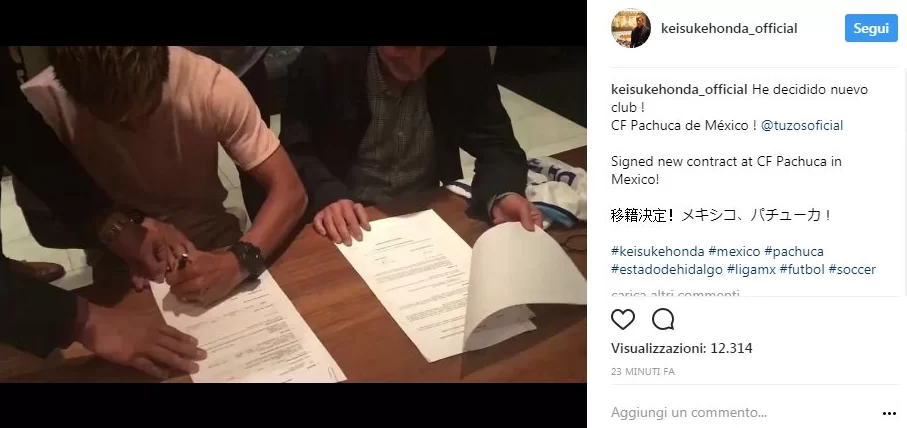 Ex Milan, Honda passa al Pachuca