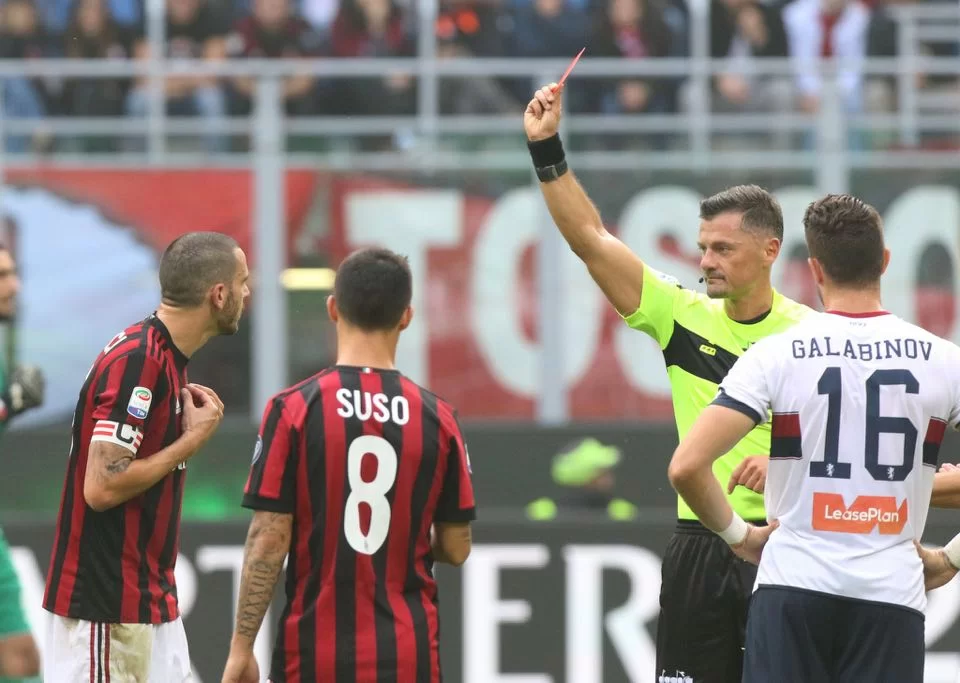 Serie A 2017/2018, il Milan sale a quota cinque espulsioni