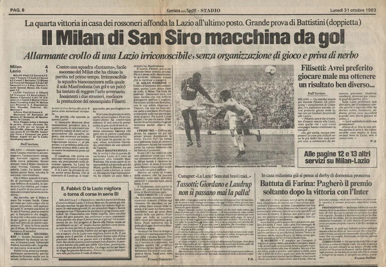 Accadde oggi: Serie A 1983/84, Milan-Lazio 4-1