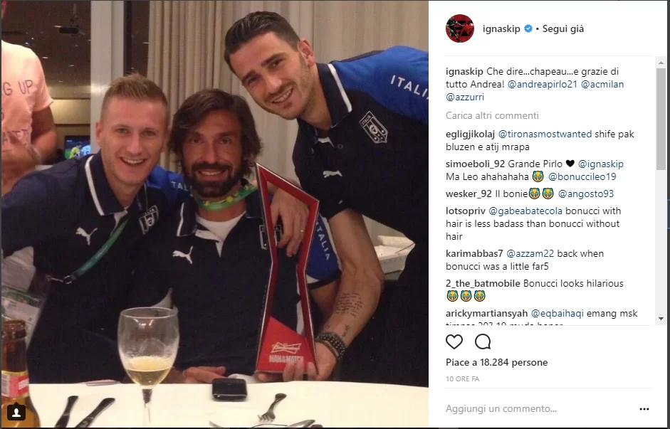 Abate omaggia Pirlo: “Che dire…chapeau…e grazie di tutto Andrea”