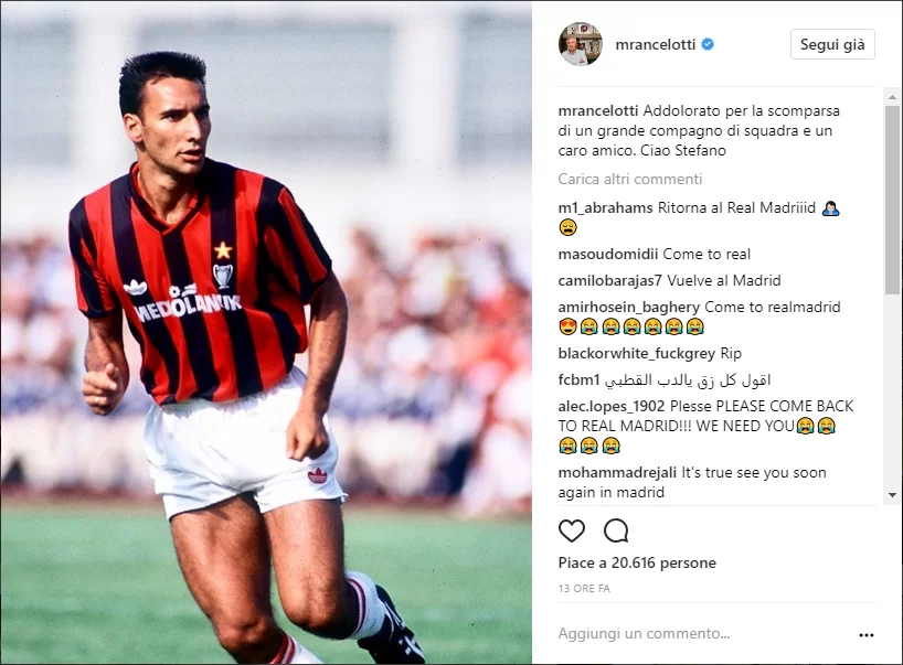 Ancelotti ricorda Salvatori: “Un grande compagno di squadra e un caro amico”