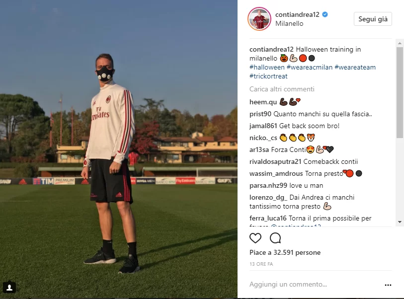 Instagram, Conti e l’allenamento in maschera