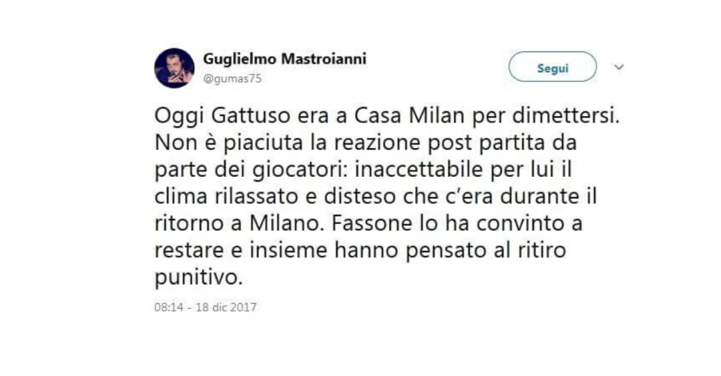 SM ESCLUSIVO/ Mastroianni (Mediaset): “Gattuso era davvero intenzionato a dimettersi. Kakà? Davanti al suo nome bisogna inginocchiarsi”