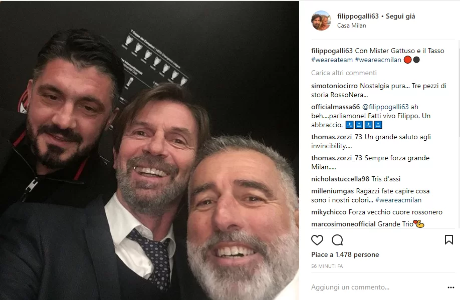 Filippo Galli e il selfie con Gattuso e Tassotti