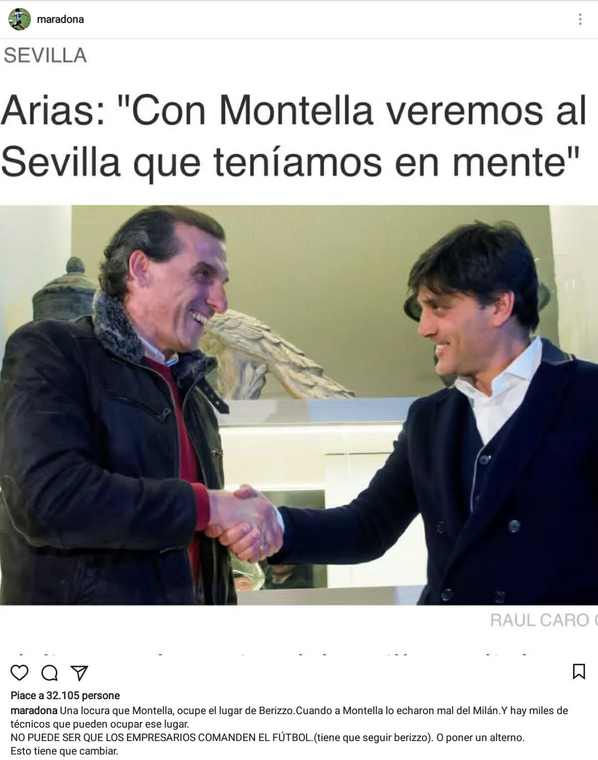 Instagram, Maradona attacca Montella: “Una follia”