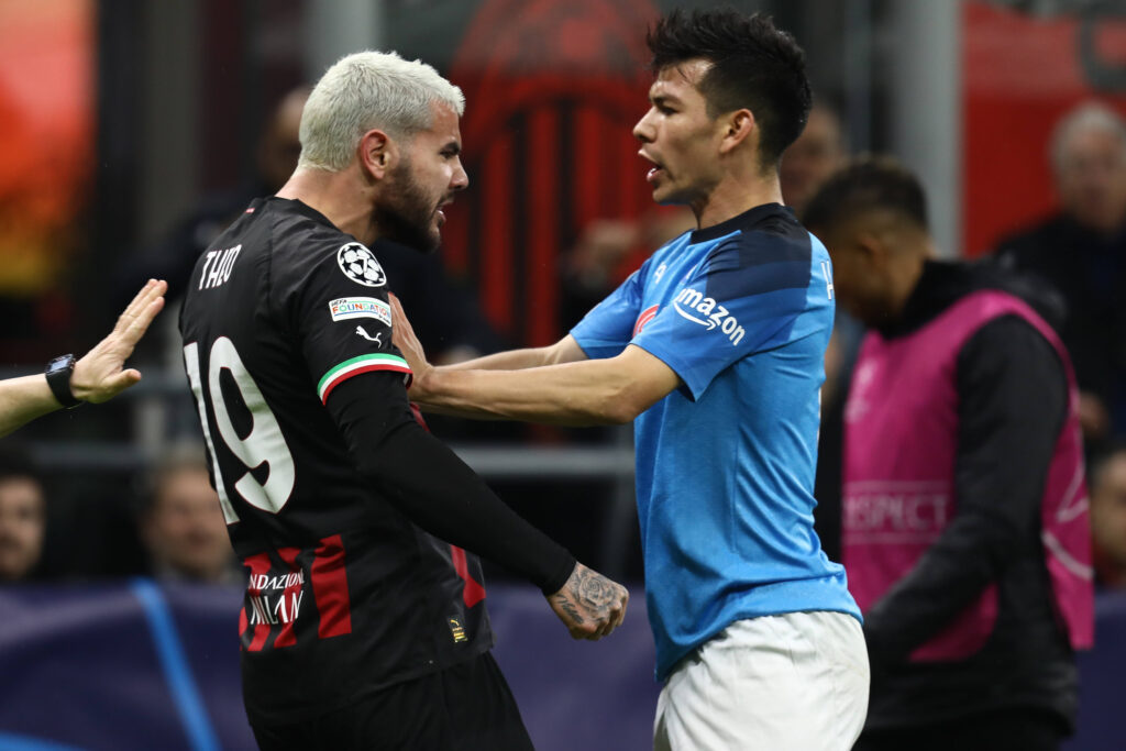 Scontro TheoHernandez-Lozano durante Milan-Napoli