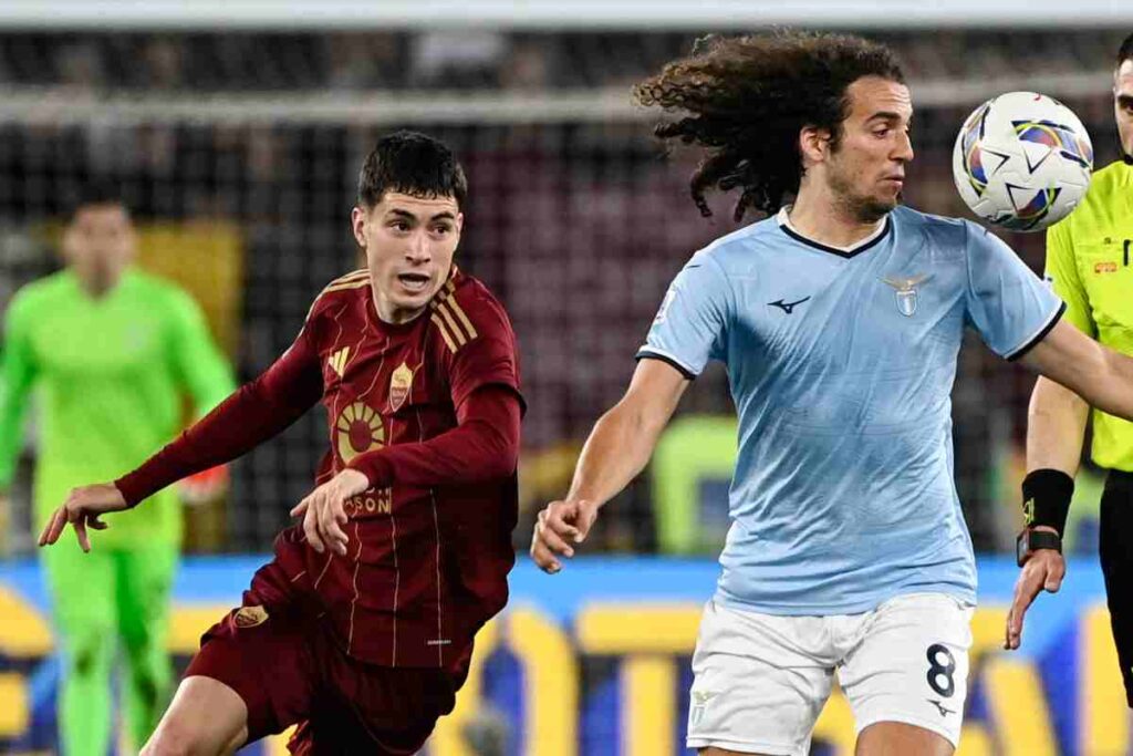 Matias Soule e Matteo Guendouzi nel derby di Roma