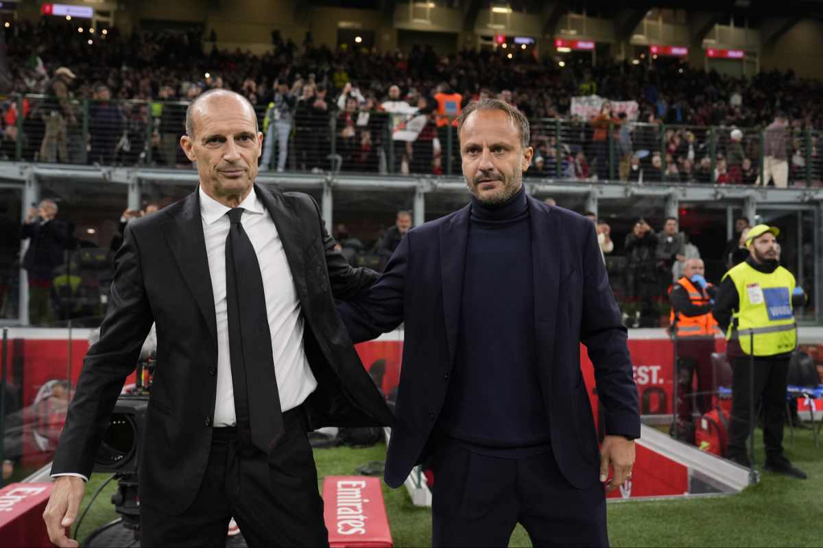 Allegri e Gilardino all'ingresso in campo prima di Milan Pisa