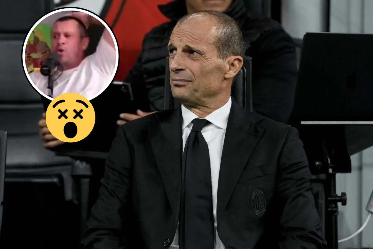 Massimiliano Allegri in panchina e Antonio Cassano durante la sua trasmissione