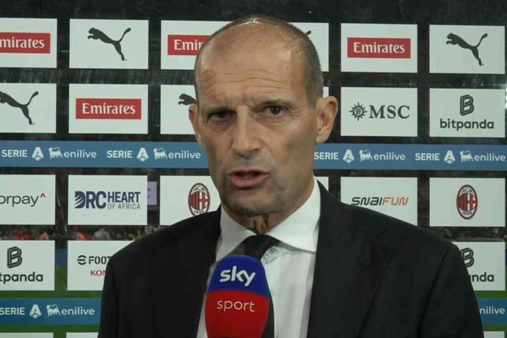 Massimiliano Allegri, allenatore del Milan, durante l’intervista pre-partita con Sky Sport in Serie A 2025/26.