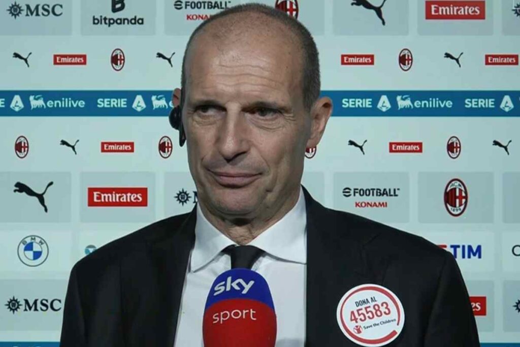 Massimiliano Allegri, allenatore del Milan, durante un’intervista post-partita di Serie A 2025/26 ai microfoni di Sky Sport.
