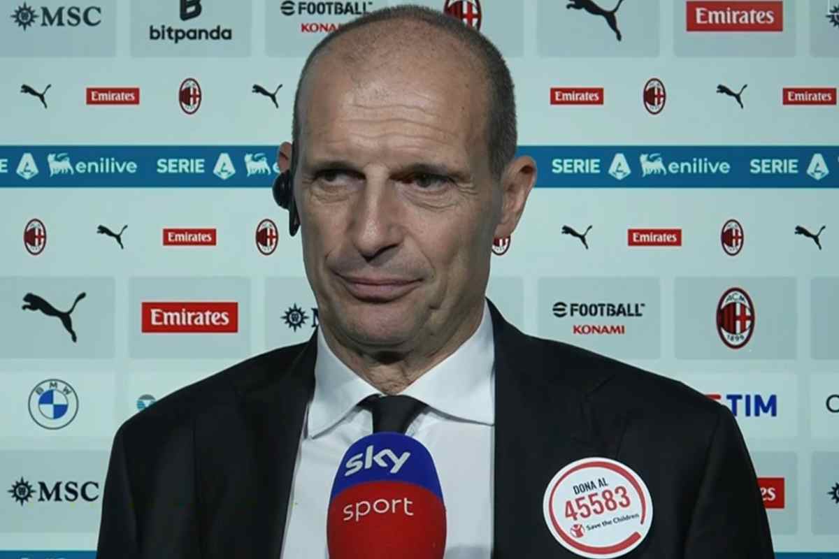 Massimiliano Allegri, allenatore del Milan, durante un’intervista post-partita di Serie A 2025/26 ai microfoni di Sky Sport.