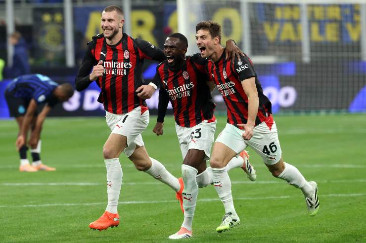 Gabbia, Tomori e Pavlovic esultano dopo l'Inter