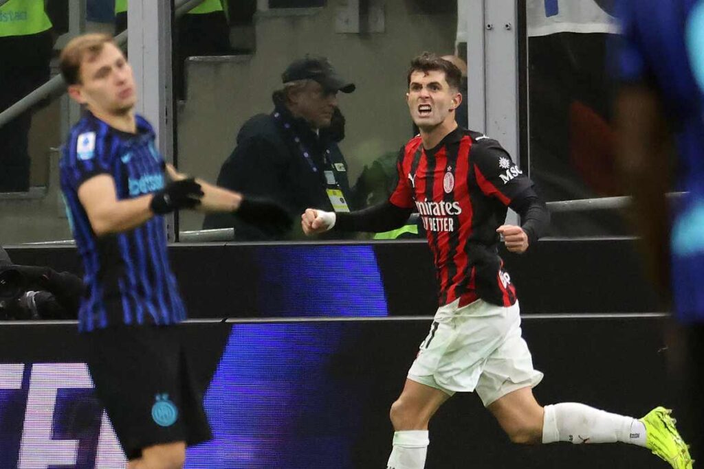 Pulisic esulta nel Derby contro l'Inter