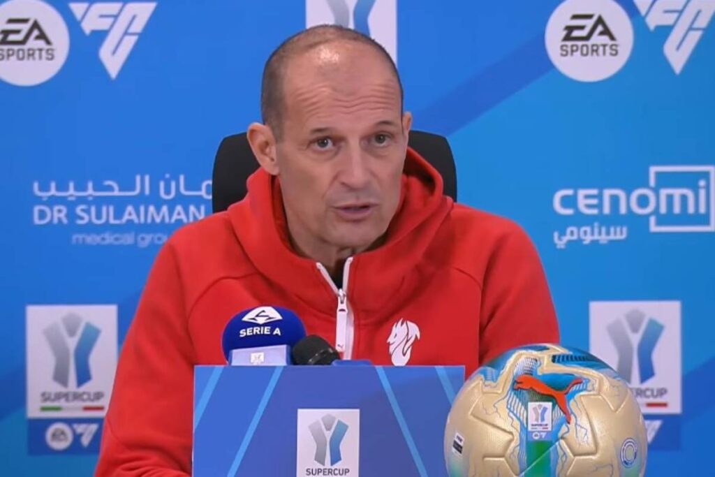 Massimiliano Allegri durante la conferenza stampa alla vigilia della semifinale di Supercoppa tra Napoli e Milan