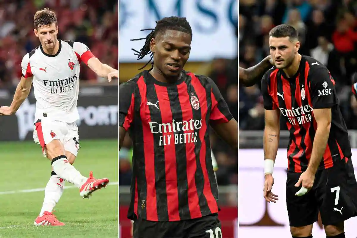 Matteo Gabbia, Rafael Leao e Santiago Gimenez in campo con il Milan