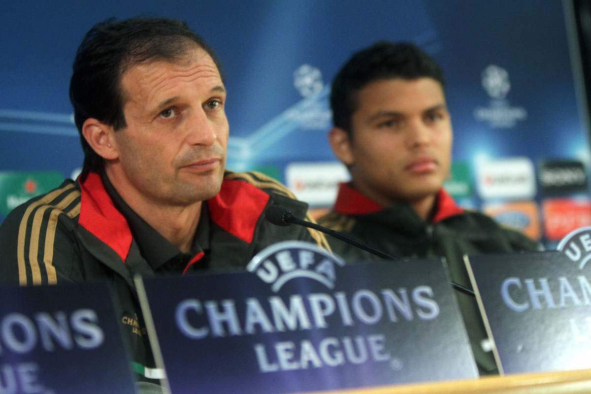 Massimiliano Allegri e Thiago Silva nella passata esperienza al Milan