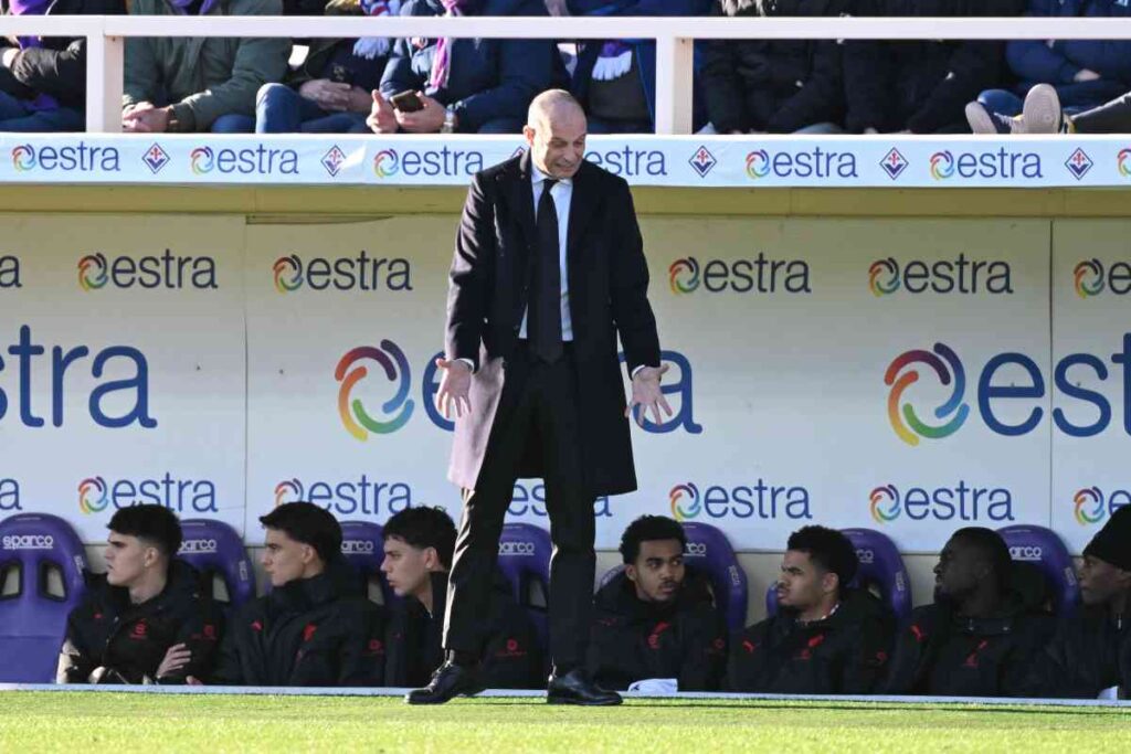 Max Allegri arrabbiato durante la sfida al Franchi tra la Fiorentina e il Milan