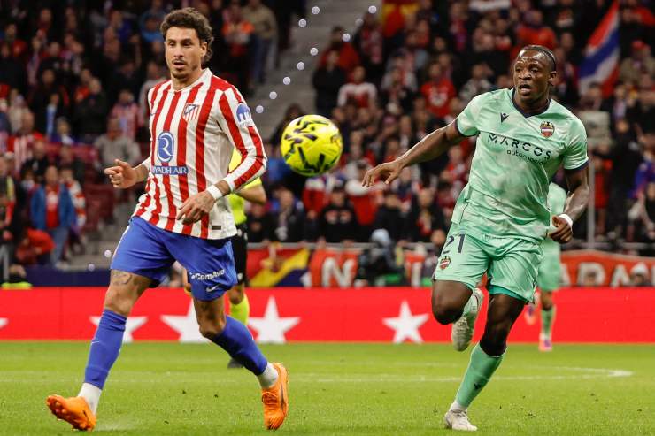 Jose Maria Gimenez, difensore dell'Atletico Madrid, nel corso del match contro il Levante