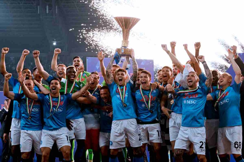 I giocatori dell'SSC Napoli festeggiano lo Scudetto