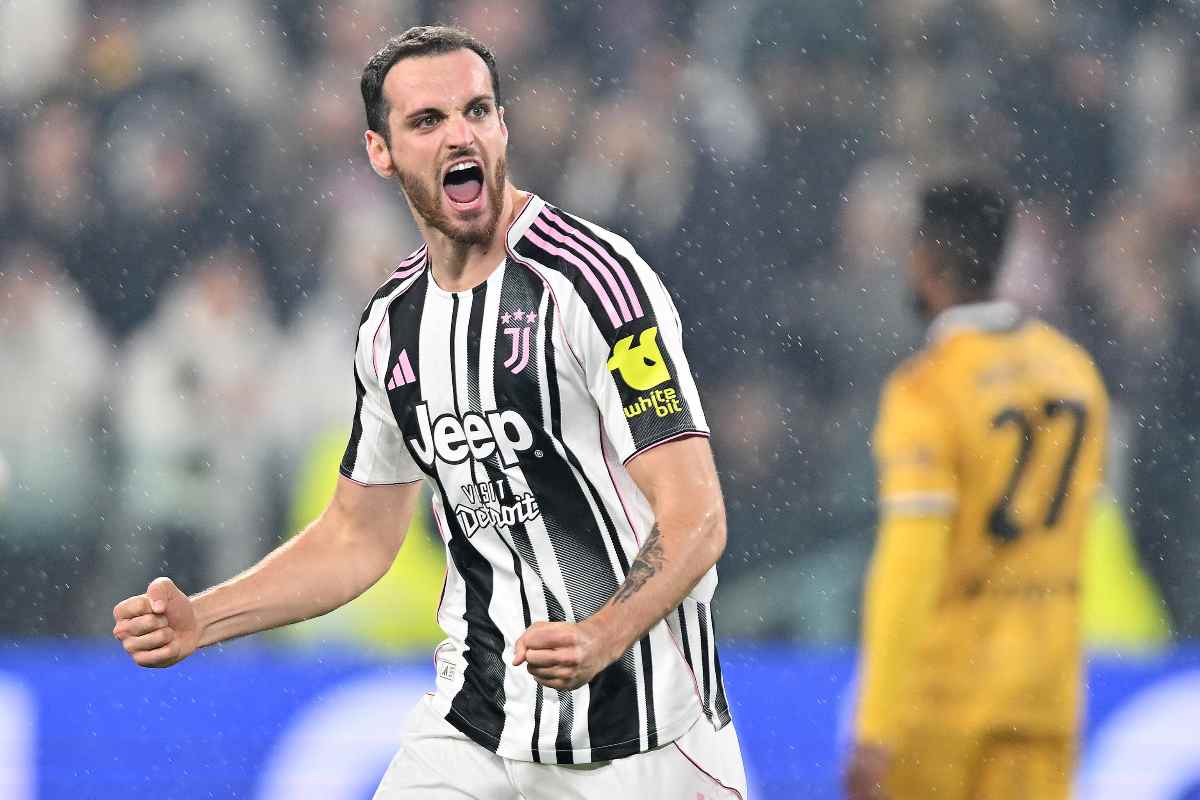 Gatti esulta al gol con la Juventus nel 2025