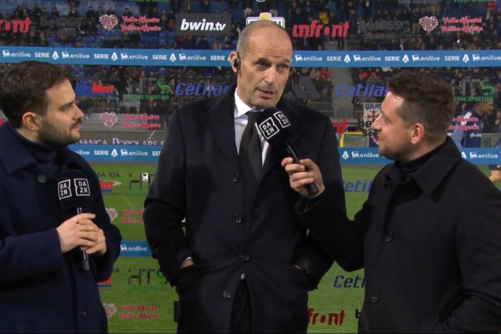 Max Allegri ai microfoni di DAZN prima della partita tra Milan e Pisa