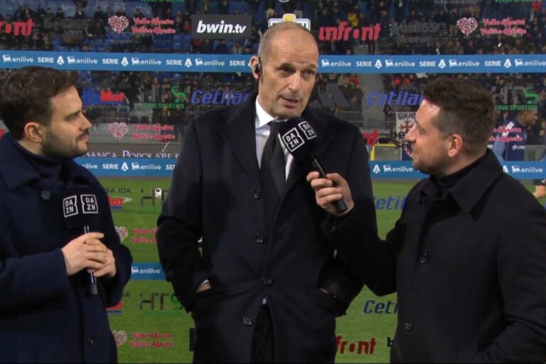 Max Allegri ai microfoni di DAZN prima della partita tra Milan e Pisa