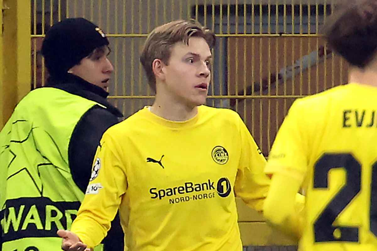 Hauge, ex Milan, esulta durante Inter-Bodo Glimt.
