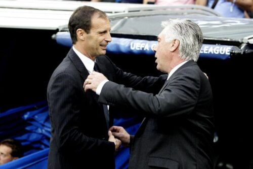 Allegri e Ancelotti si abbracciano
