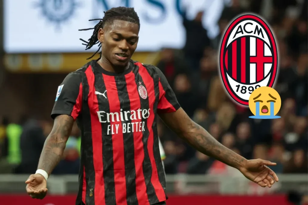 Rafael Leao, attaccante del Milan, sconsolato nel corso del match contro il Pisa