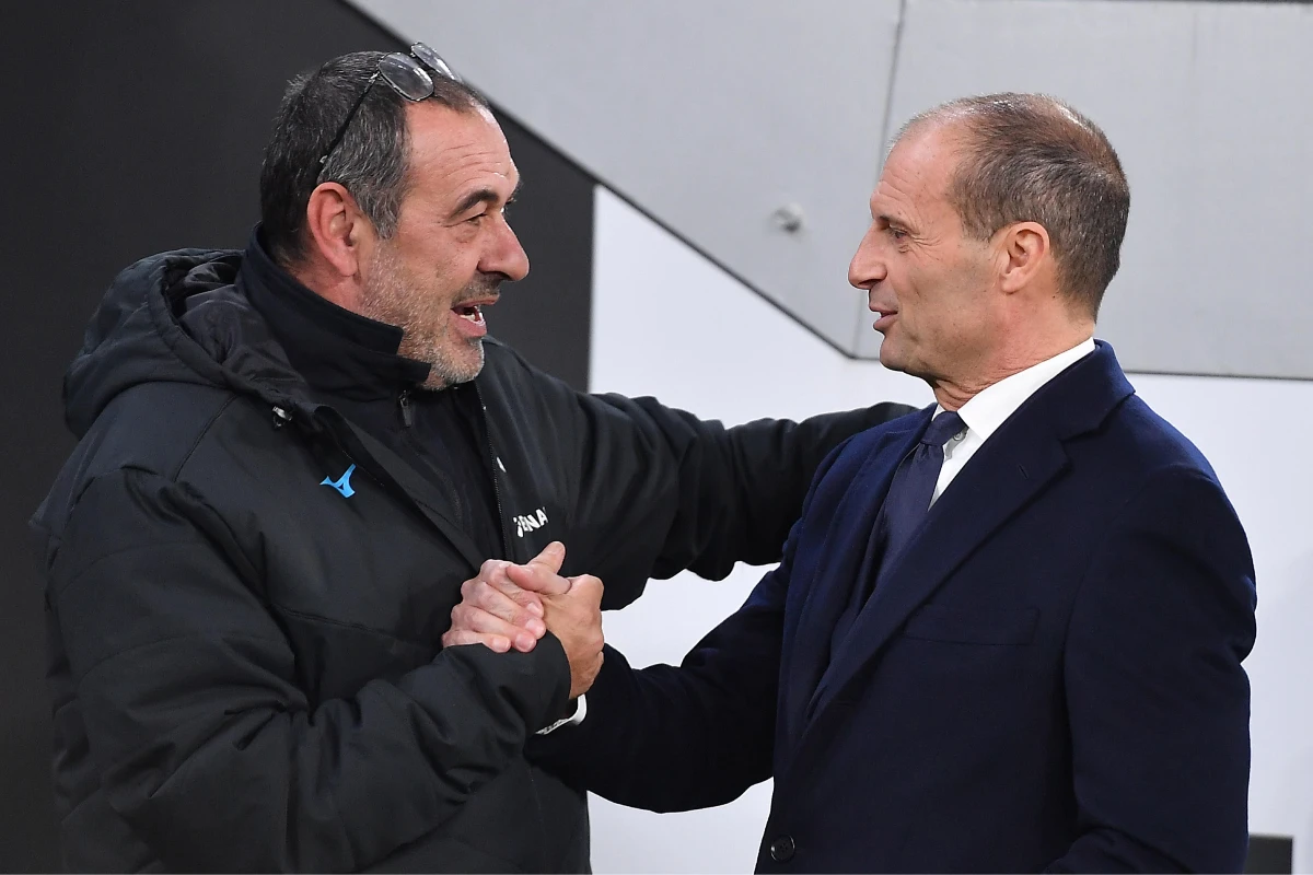 Massimiliano Allegri e Maurizio Sarri si salutano prima di un match