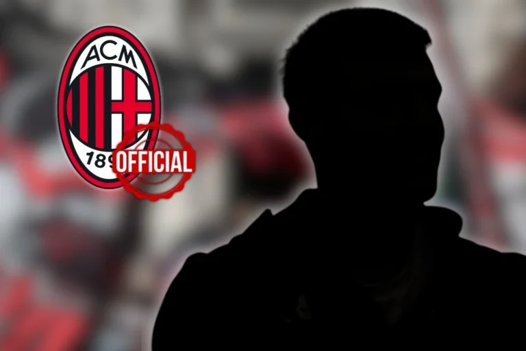 Silhouette di calciatore con logo ufficiale AC Milan e badge OFFICIAL