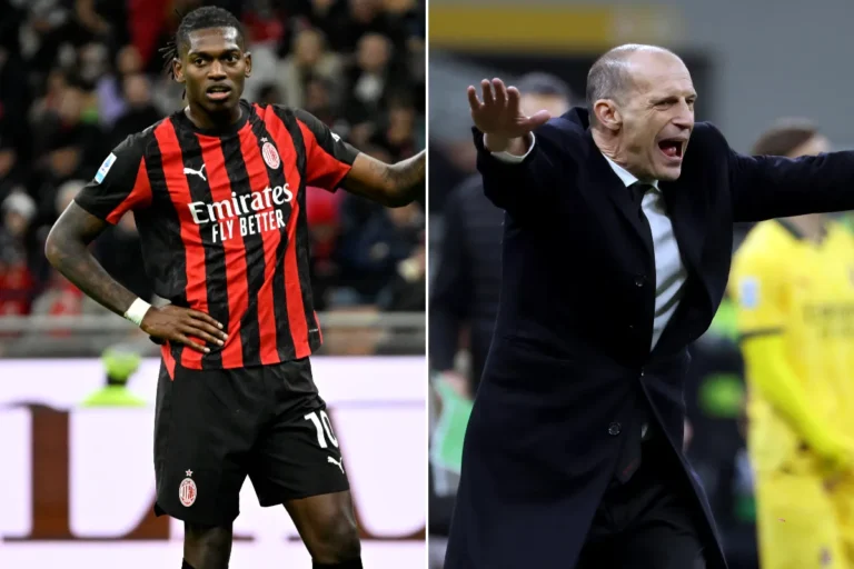 Collage sul Milan che ritrae Leao e Allegri