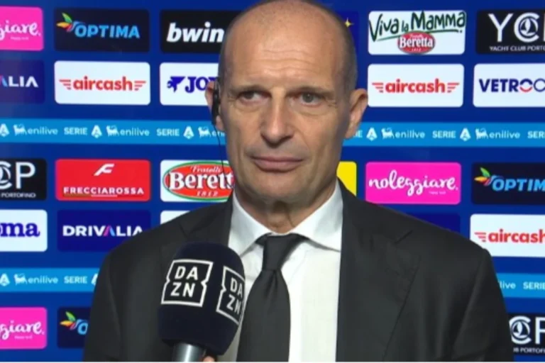 Massimiliano Allegri durante l'intervista a DAZN dopo Verona-Milan sulla permanenza al Milan