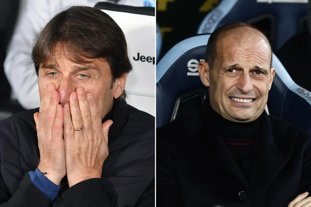 Massimiliano Allegri e Antonio Conte, allenatori di Milan e Napoli, durante la partita