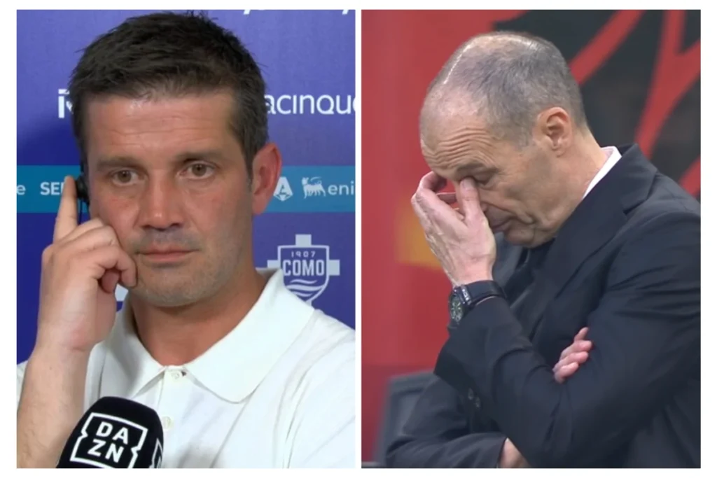 Cristian Chivu e Massimiliano Allegri durante Inter-Como e Milan lotta Champions