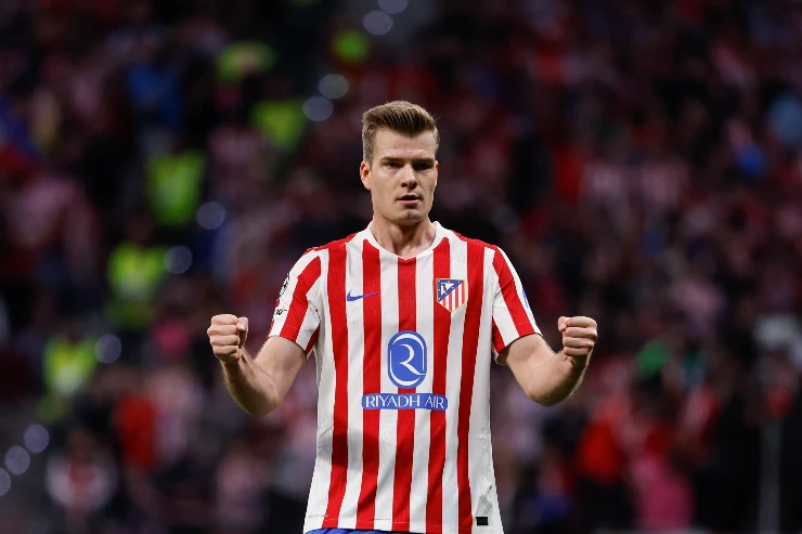 Alexander Sorloth, attaccante dell'Atletico Madrid, esulta dopo la rete realizzata contro il Brugge