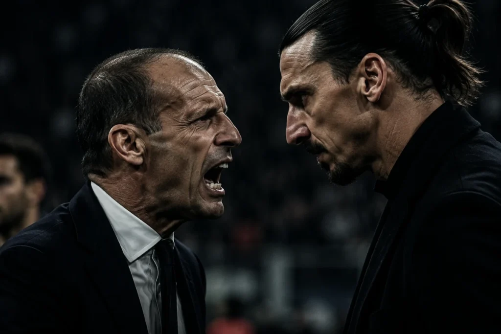Allegri e Ibrahimovic faccia a faccia durante una discussione accesa in panchina