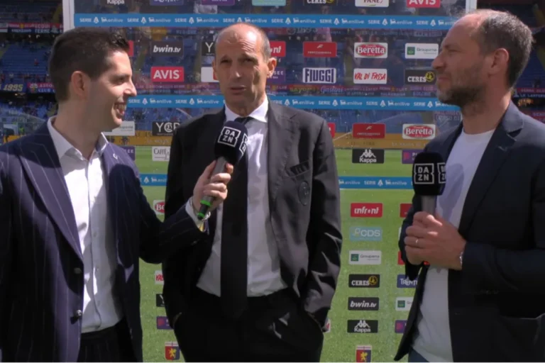 Massimiliano Allegri durante un'intervista nello stadio con microfoni DAZN dopo Genoa-Milan