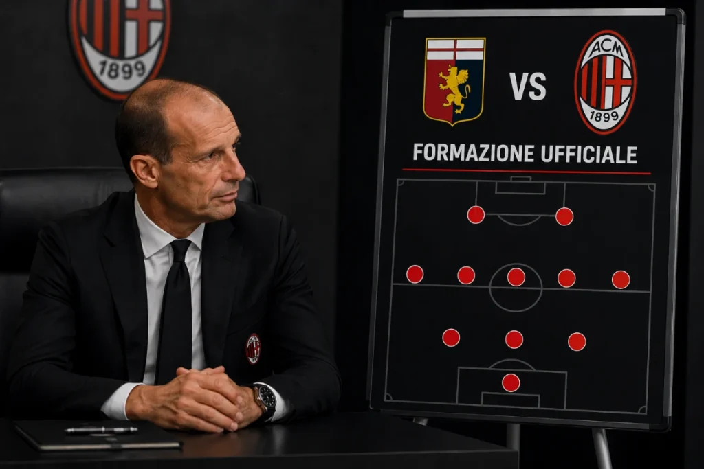 Allenatore Milan analizza la formazione nello spogliatoio prima di Genoa-Milan