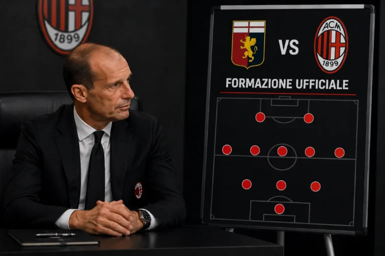 Allenatore Milan analizza la formazione nello spogliatoio prima di Genoa-Milan