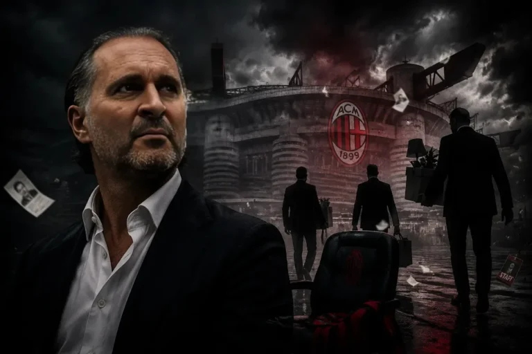 Gerry Cardinale, patron del Milan, in primo piano con abito scuro e camicia bianca davanti allo stadio San Siro