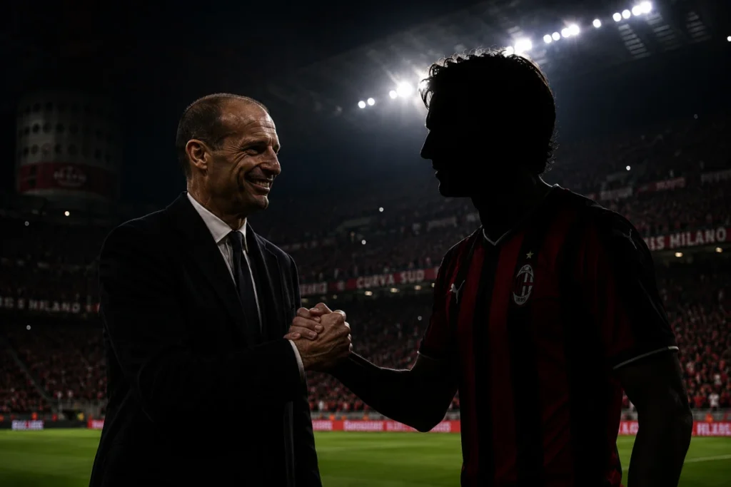 Allegri stringe la mano a Chiesa a San Siro
