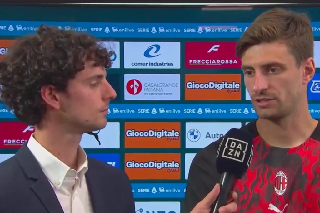 Matteo Gabbia intervistato dopo Sassuolo-Milan, partita in cui Tomori riceve l'espulsione