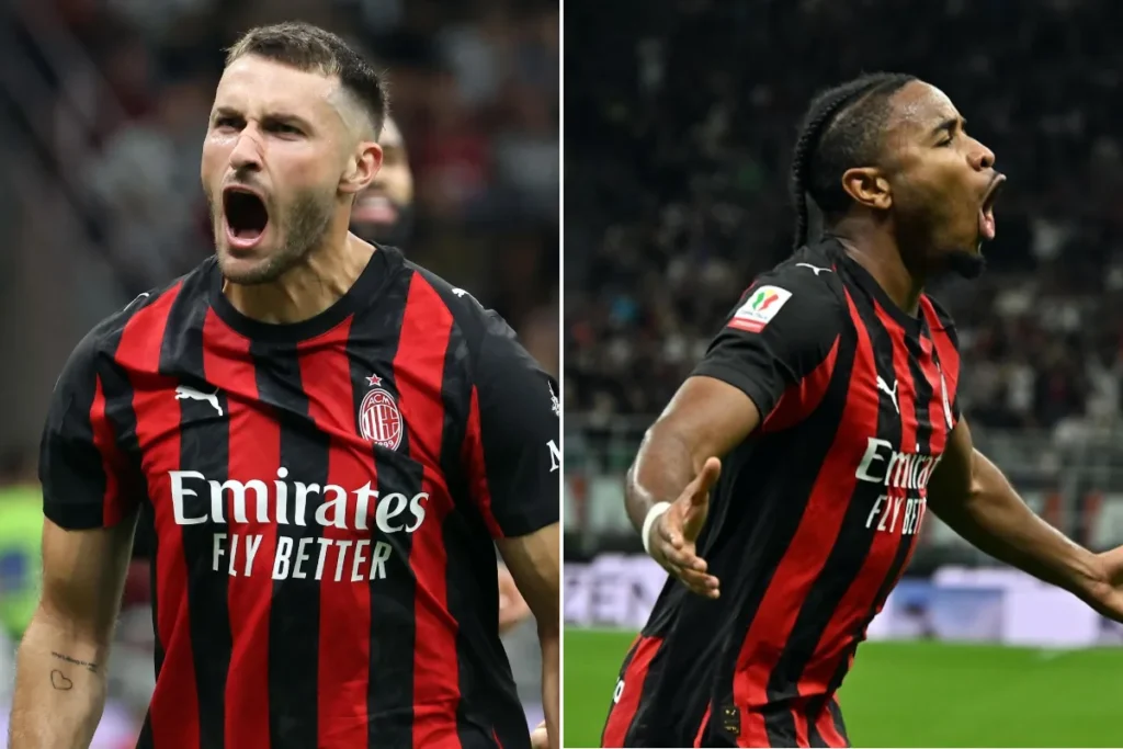 Gimenez e Nkunku esultano in campo con la maglia del Milan, storico match rossonero